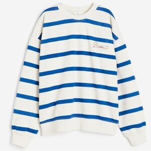 Blue & Cream Striped Sweatshirt with “Bisou” Embroidered